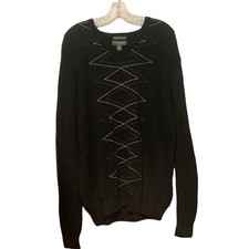 Men's Lyle  Scott XL Pullover Cotton Sweater Black Geometric Graphic V-Neck