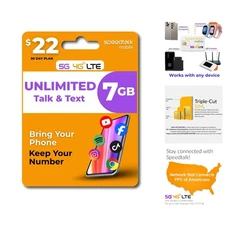 Flexible 30-Day SIM Card Kit - Unlimited Data & Talk, 7GB High-Speed Access