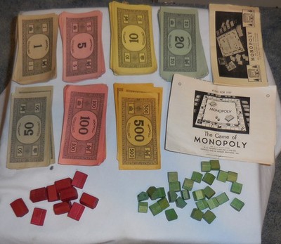 1 Monopoly game parts Houses Hotels Money  1937 rules VTG