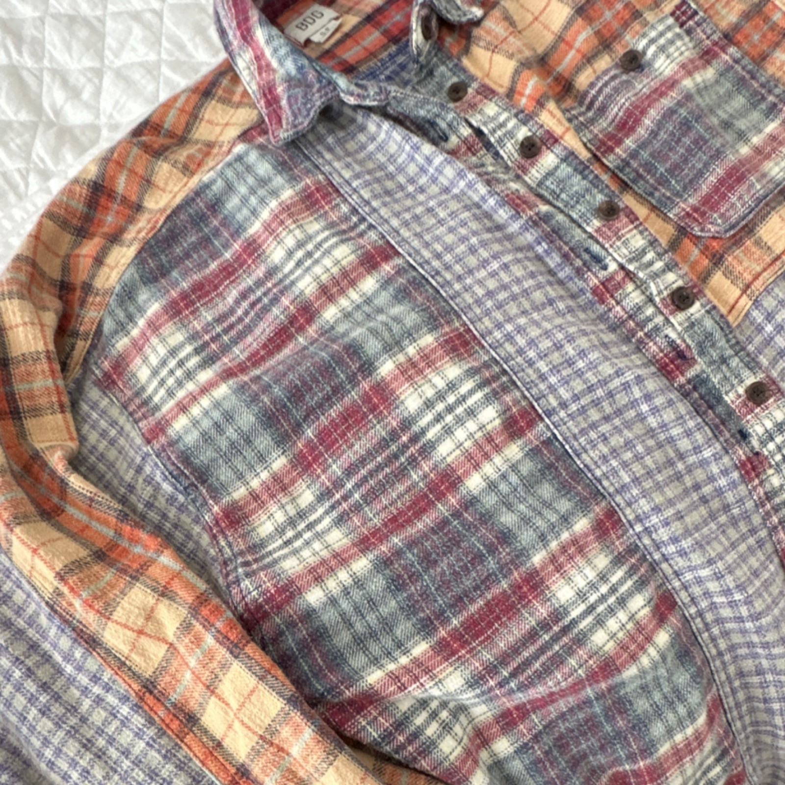 BDG Multicolor Patchwork Plaid Cotton Flannel But… - image 3