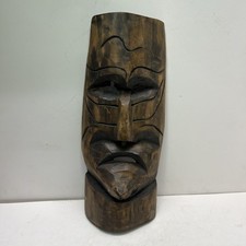 VTG Hand Carved Wood Tiki Mask Wall Art Tribal Sculpture 13" Polynesian Deco