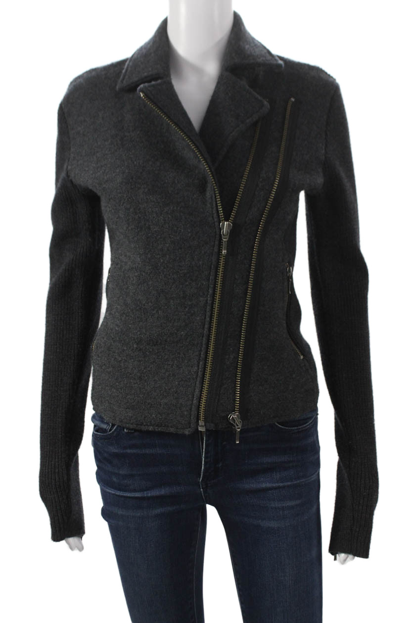 Joie Womens Full Zip Collared Wool Blend Biker Sweater Gray Size SFree Shipping in US $100+ Orders | $6.95 Orders Below