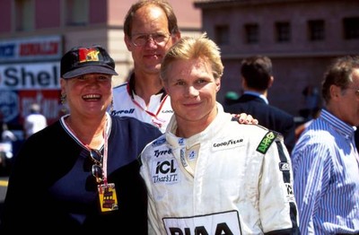 Barbara Behlau Tyrrell sponsor with Bob Tyrrell and Mika Salo Mon- 1997 Photo