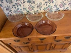 5- VINTAGE PYREX  #229 GLASS FLUTED DEEP DISH PIE PLATES(2) CRANBERRY(3) CLEAR