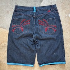 Vtg Y2K Jinzu Jorts Jean Denim Baggy Shorts Hip-Hop Skate Embroidered Size 34