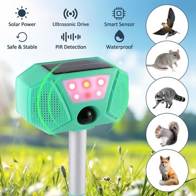 Solar Ultrasonic Repeller with LED for Repelling Cat Dog Fox Raccoon Squirrel