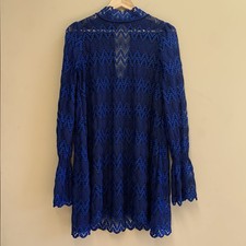 Free People Simone Mock Neck Lace Mini Dress Blue Size Small