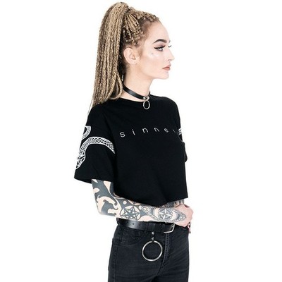 Gothic Goth Horror Punk Restyle 80 90s Sinner Snake Black Crop Top Girly T Shirt