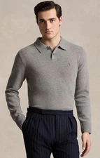 NWT Polo Ralph Lauren GRAY Wool & Alpaca Polo-Collar Long Sleeve Sweater