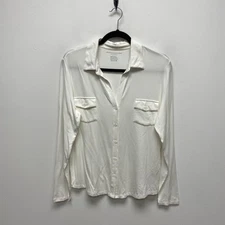 Majestic Filatures Long Sleeve Button Front Soft Touch Shirt White Womens 4 L