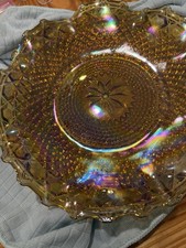 Vtg Indiana Marigold Carnival Glass Ruffled Dish Plate Diamond Design 10