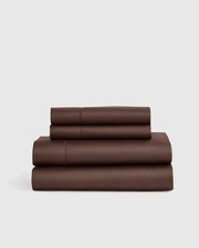 BNWT Quince Signature Giza Cotton Sateen Sheet Set 4 Piece Queen Espresso BNWT