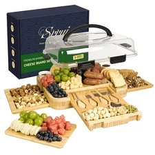 Charcuterie Board with Lid Gift Set - Cheese Bamboo Tray with Utensils, 2 Sau...