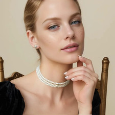Boho Multi Layer White Pearl Choker Necklace for Women Wedding Jewelry