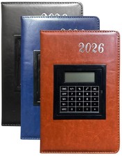2026 Diary A5 Day A Page Full Year Planner Desk PU Luxury Leather & Calculator
