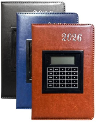 2026 Tagebuch A5 Tag eine Seite Ganzjahresplaner Schreibtisch PU Luxus Leder & Taschenrechner