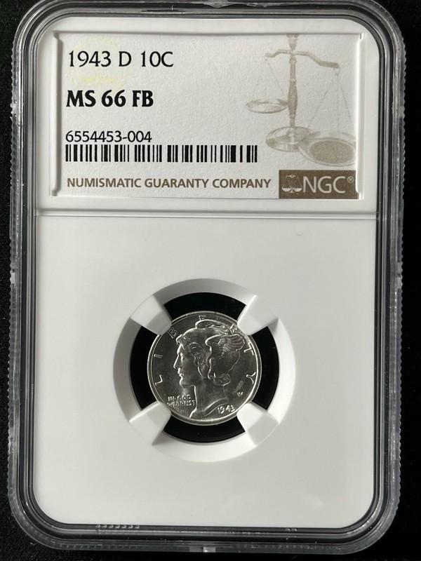 1943-D 10C FB Mercury Dime NGC MS66FB  6554453-004