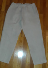 Ladies Eileen Fisher Beige 100 Linen Elastic Waist Pull On Cropped Pants Size M