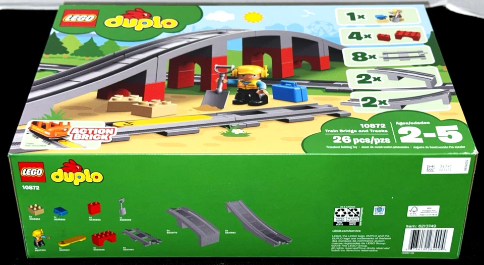СОВЕРШЕННО НОВЫЙ! LEGO DOUBLEO 10872 ЖЕЛЕЗНОДОРОЖНЫЙ МОСТ И ПУТИ / ЭКШН-КИРПИЧ В КОМПЛЕКТЕ - Изображение 4 из 4