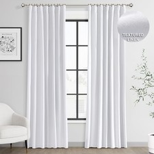 Linen Blackout Curtains 90 Inches Length Long, Rod Pocket/Back Tab/Hook
