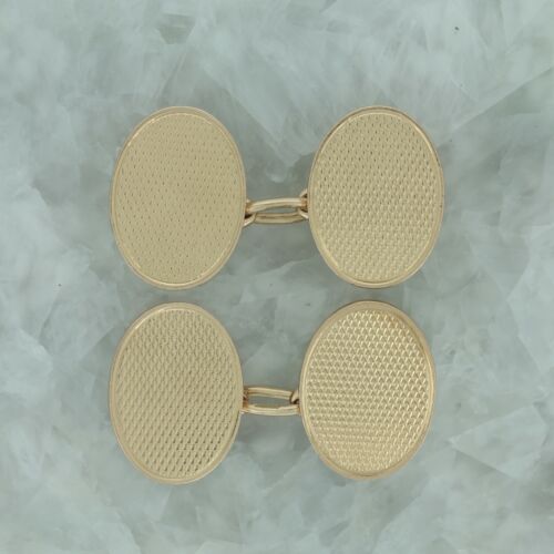 9ct Gold Cufflinks - Art Deco 9ct Rose Gold Oval Milgrain Chain Link Cufflinks - Picture 1 of 2
