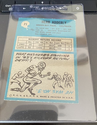 1964 Philadelphia #71 Herb Adderly NM-MINT 8 RC Green Bay Packers “Centered” - Picture 2 of 2