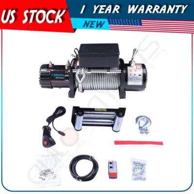 13000lbs Electric Winch Steel Cable 12V Recovery Remote Control For Jeep Truck