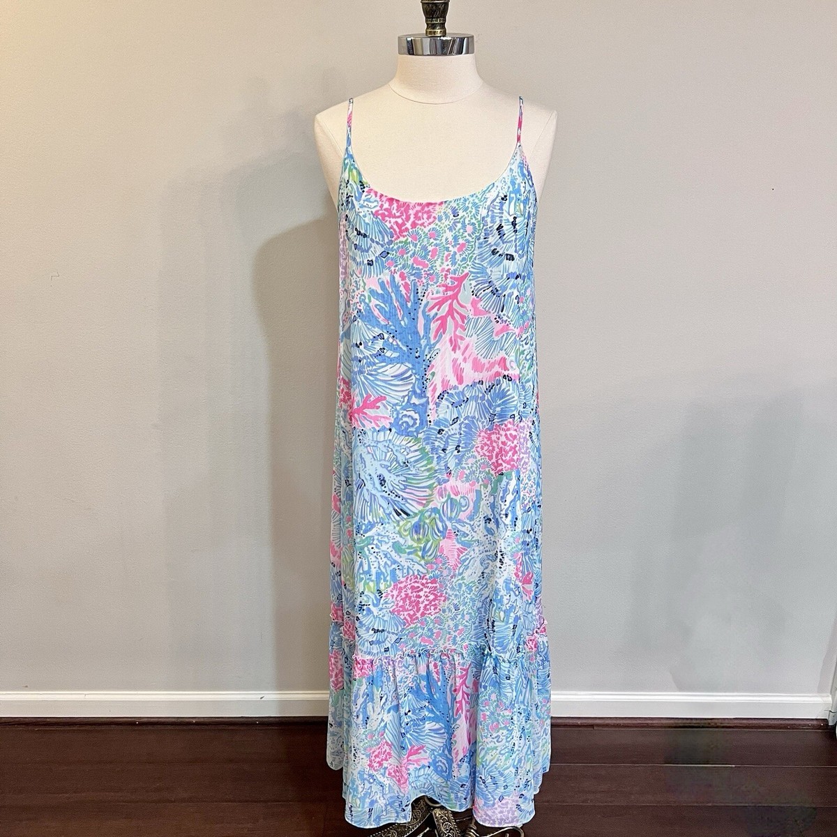 lilly pulitzer winni maxi dress LILLY PULITZER Winni Midi Maxi Dress Sink Or Swim sz Medium Blue Pink