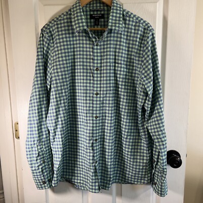 Mens Nordstrom Linen Cotton Long Sleeve Button Up Green Plaid
