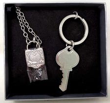 THINGS REMEMBERED Blank 'Lock Love Set' Necklace & Key Chain Set (NEW)