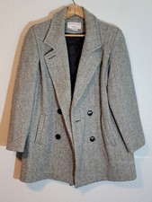 Winter Time Coat Womens Size 10 Mid Length Double Breasted Herringbone Wool Gray