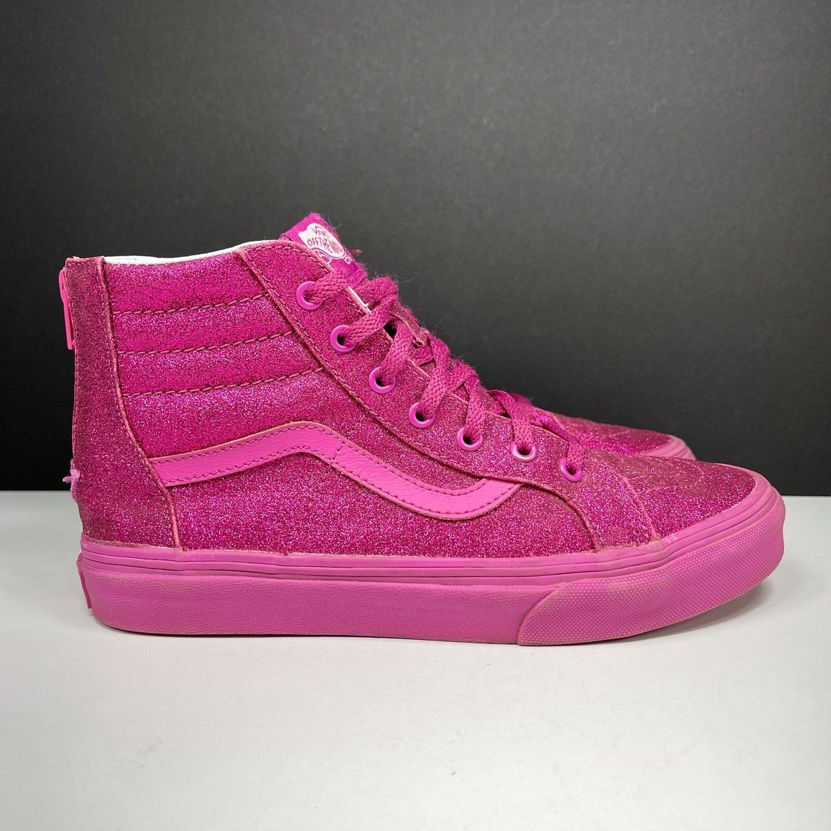 Vans Sk8-Hi Girls Size 6 Pink Sparkle Glitter Heel Zip High Vans Sk8-Hi Girls Size 6 Pink Sparkle Glitter Heel Zip High