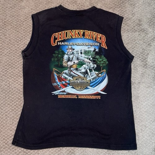 Camiseta para hombre vintage Y2K Harley Davidson sin mangas M negra Meridian MS 2004 C7 - Imagen 2 de 8