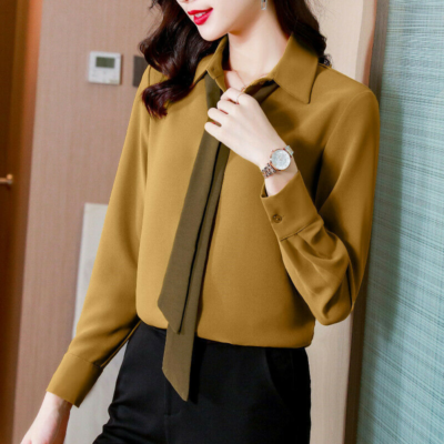 womens dress shirt with tie Emmy Silky Poplin Tie Front Shirt