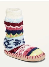Old Navy Girls Size Large Cozy Soft Slipper Socks Pink Fair Isle New