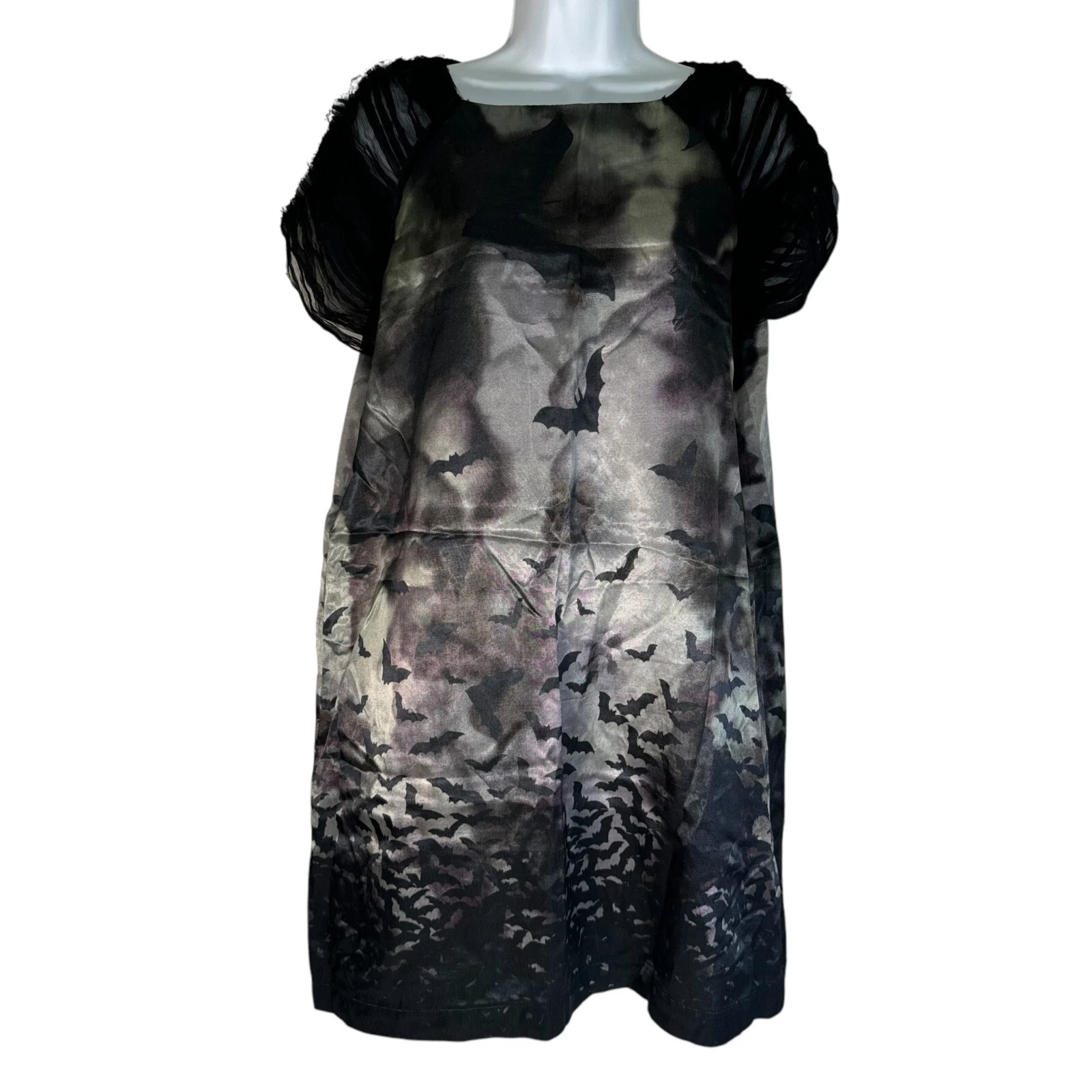 Mini Abito McQ by Alexander McQueen Raso Stampa Pipistrello Goth Punk Emo Halloween Tg46