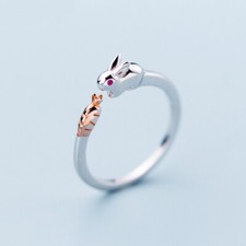 Ring Hase & Karotte Ostern bis zu 51 verstellbar Silber 925 Damen Kinder