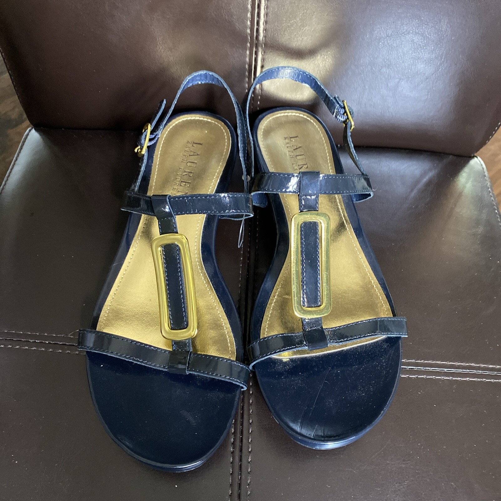 PANTOFOLA D’ORO Ralph Lauren Kat Pantofola Piatta Accessorio Tono Oro.9 5b