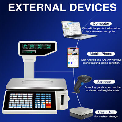 New Commercial Digital Price Computing Scale 66Lbs with Label Barcode Printer
