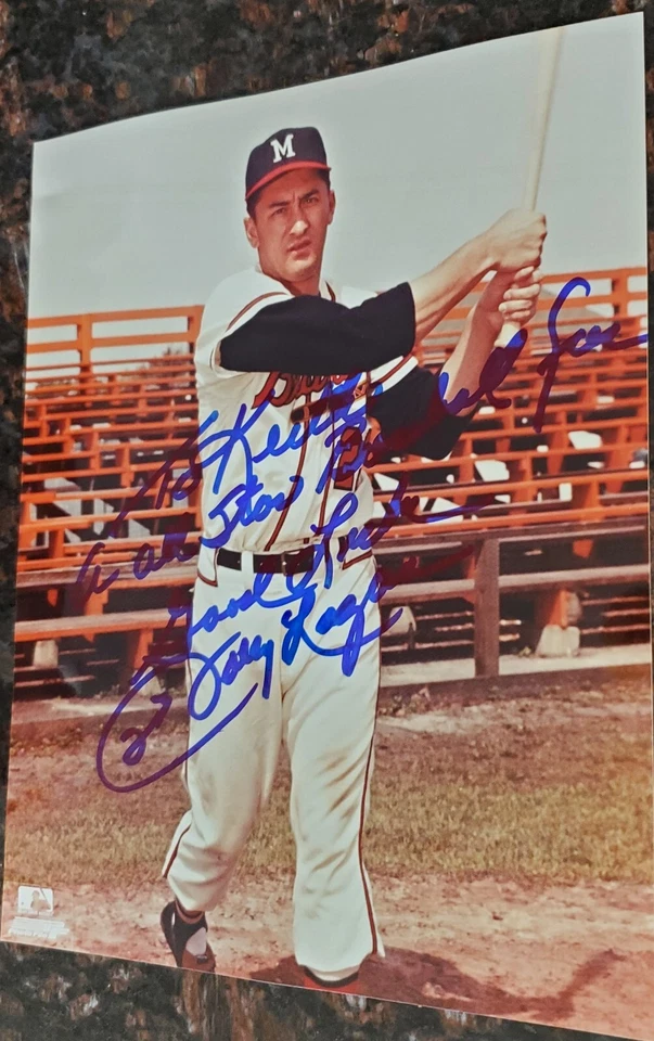 Fotografía autógrafa de Johnny Logan 8x10 MLB Milwaukee Braves Foto 3 de 4