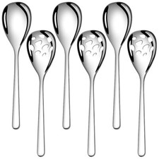 Stainless Steel Serving Spoons Set 9.4" Large Tablespoons Slotted 6 Piece