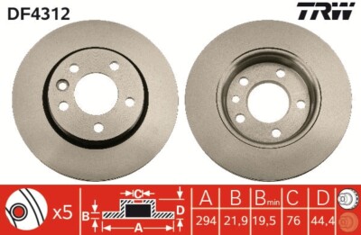 2 x TRW DF4312 Bremsscheibe für VW