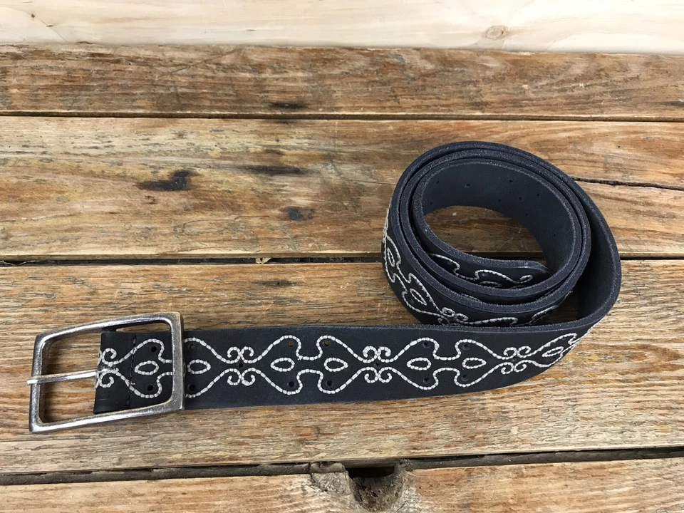 PISTIL Embroidered Black Leather Stitched Belt Womens L Large - Image 3 of 4