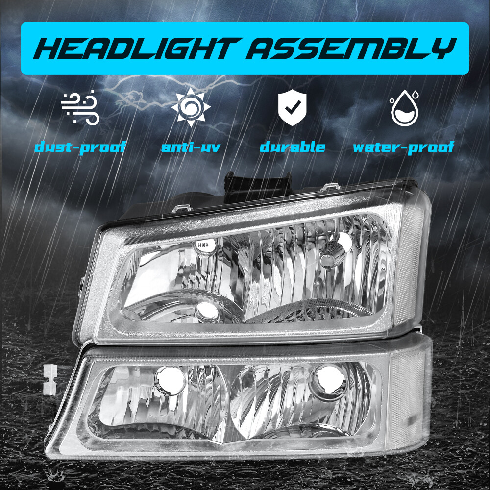 For 2003-2006 Chevrolet Silverado 1500 2500 3500 Chrome Headlights +Bumper Light