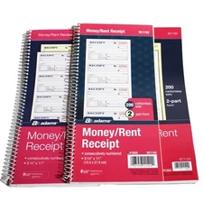 3X Adams Spiral Money Rent Receipt Books 2 Part 600 Total 11" x 5.5" SC1152