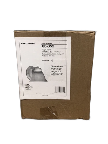 SATCO 1-Light Textured White Vanity Light with Alabaster Glass Bell Shades - Picture 2 of 2