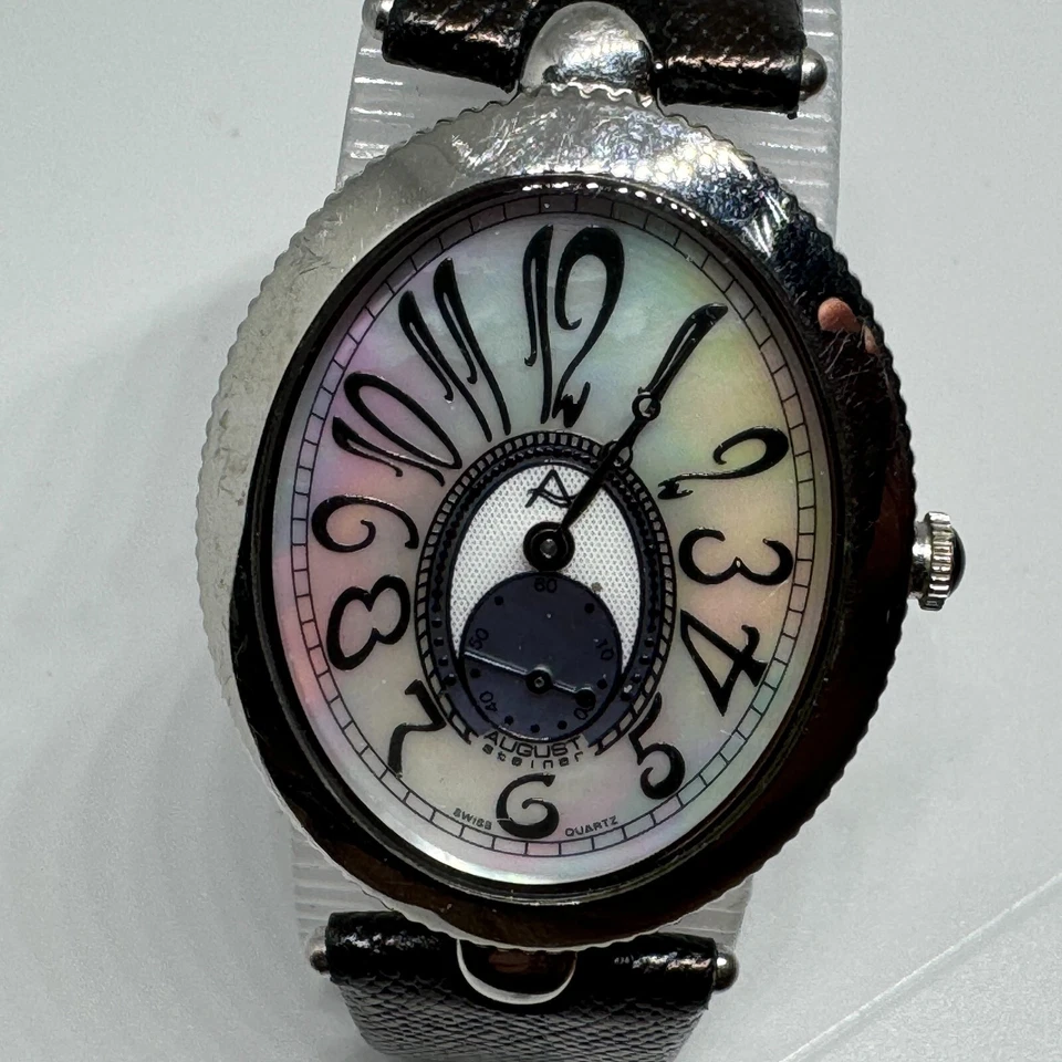 August Steiner Quartz Watch Unisex Silver Oval Steel Small Second New Battery - image 2 of 4