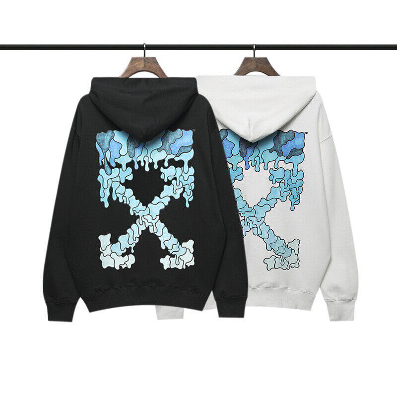 OFF WHITE Blue Melting Arrow Art Hoodie Autumn and Winter Cotton Casual Loose