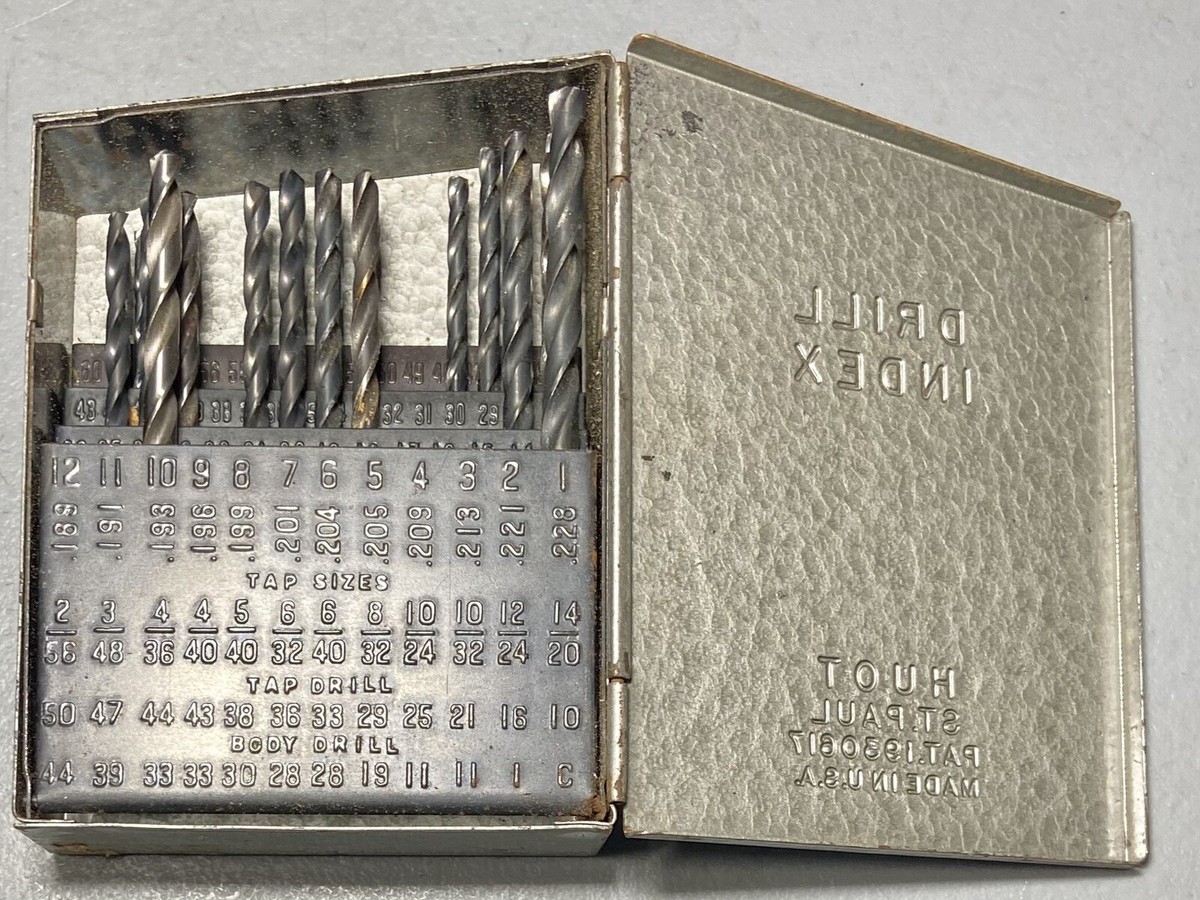 Vintage Huot Drill Index w 16 Bits w metal case St Paul USA
