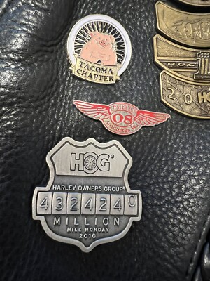 HARLEY DAVIDSON HOG PINS AND PATCHES/ LEATHER RIDER VEST NICKEL
